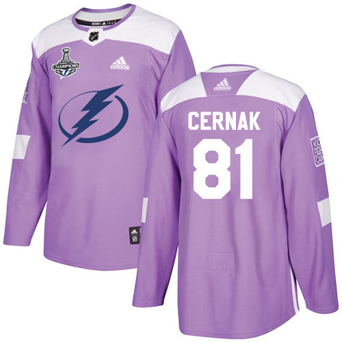 Men Adidas Tampa Bay Lightning #81 Erik Cernak Purple Authentic Fights Cancer 2020 Stanley Cup Champions Stitched NHL Jersey